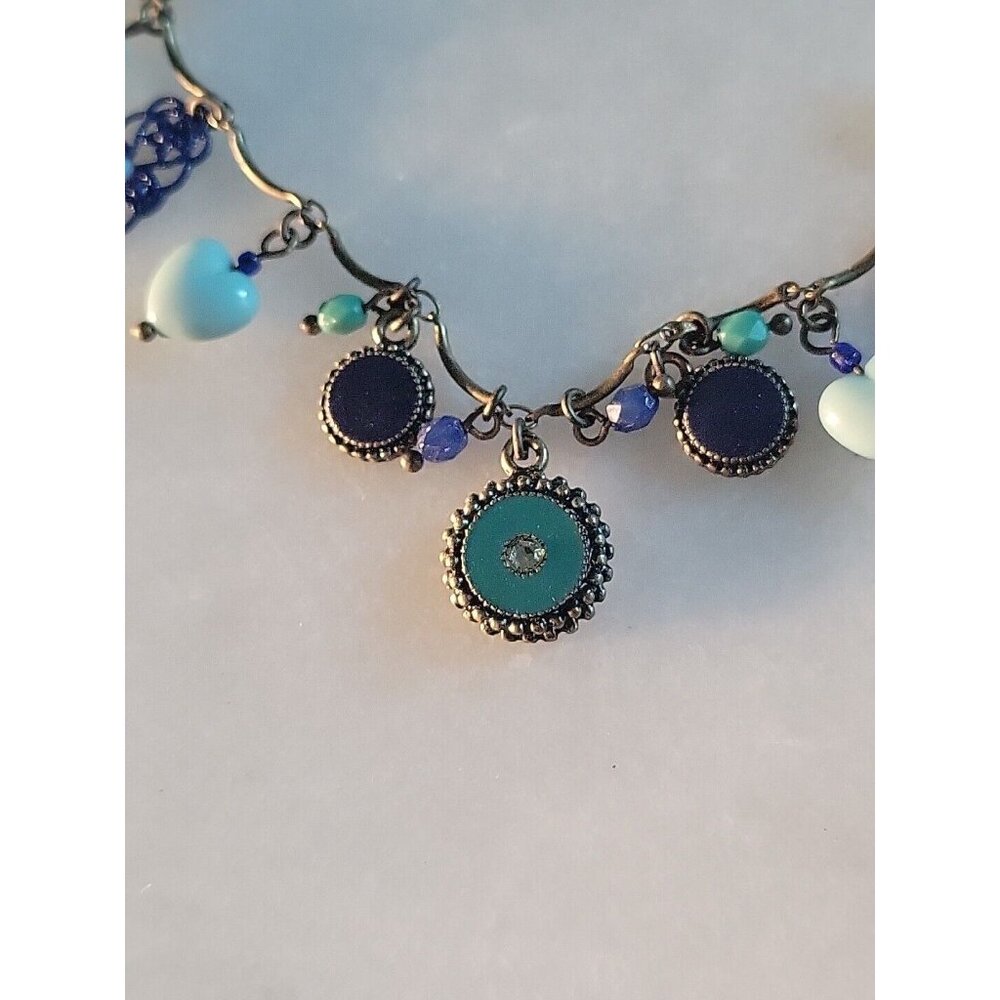 Turquoise Blue Color Beaded Charm Necklace Pendant And Earrings Set OHQ - Picture 3 of 14